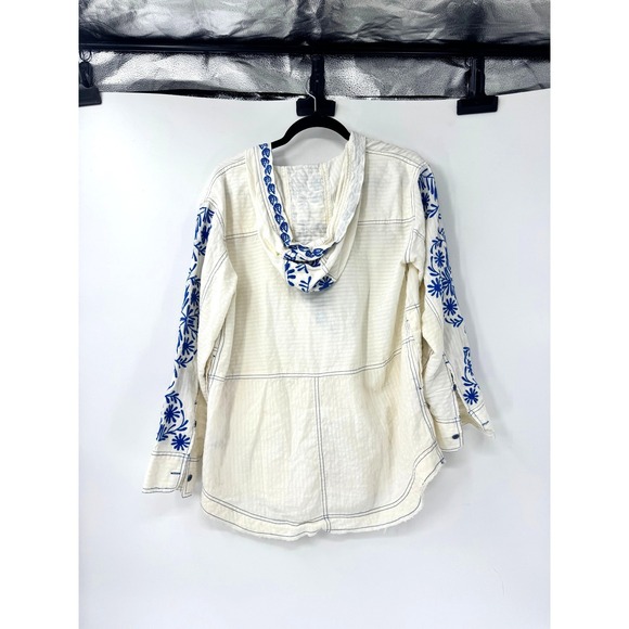 Free People We The Free Lagos Embroidered Hoodie White and Blue XS - Picture 3 of 4